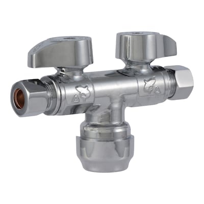 sharkbite 1/2-in push-to-connect x 3/8-in od compression brass quarter turn stop dual shut-off valve 