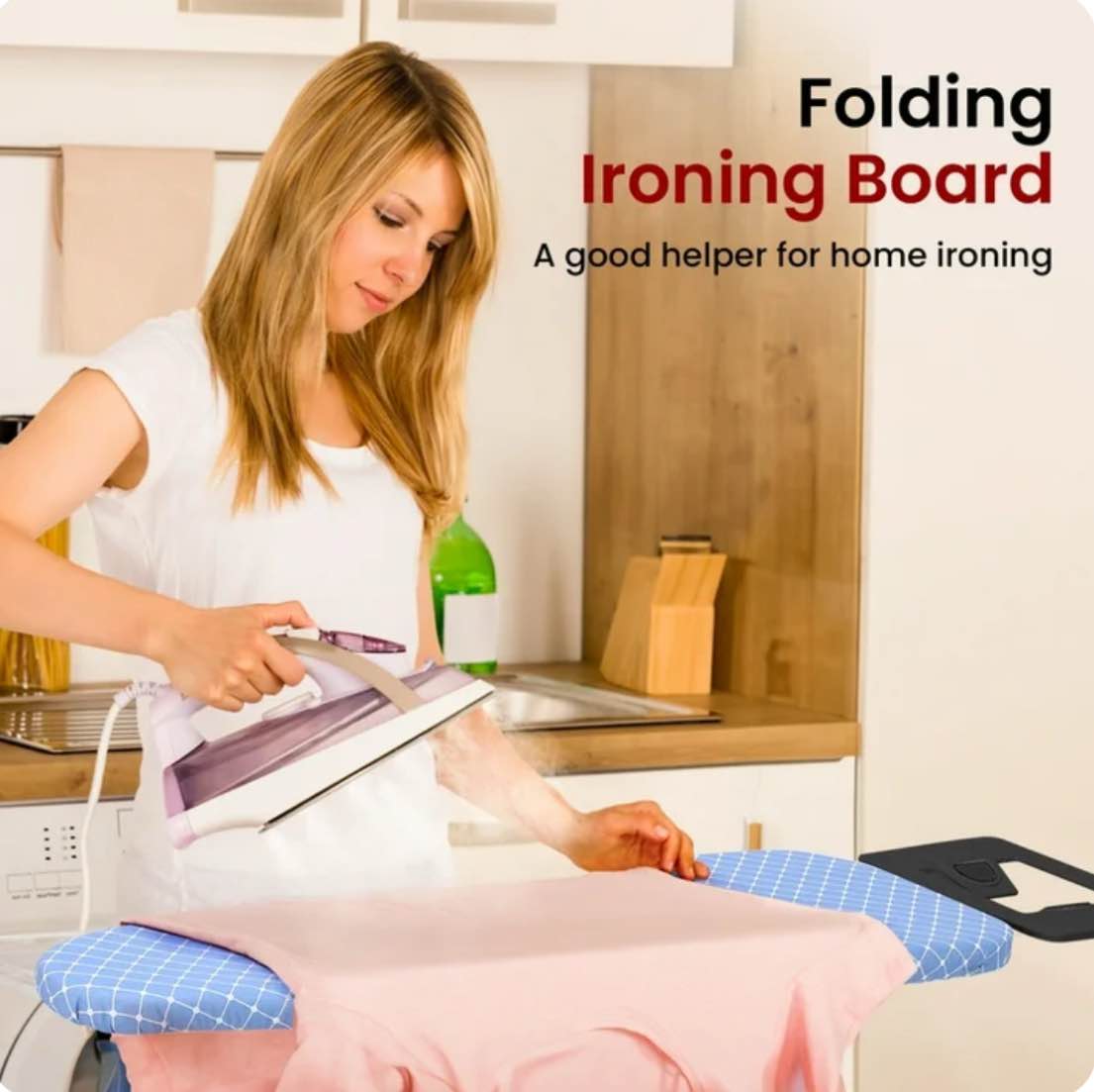 Kailwokk Ironing Board with 43"x 12" Replaceable Cotton Covers with Fibre Pads,Foldable Iron Board with 6 Height Settings for Home Laundry Room
