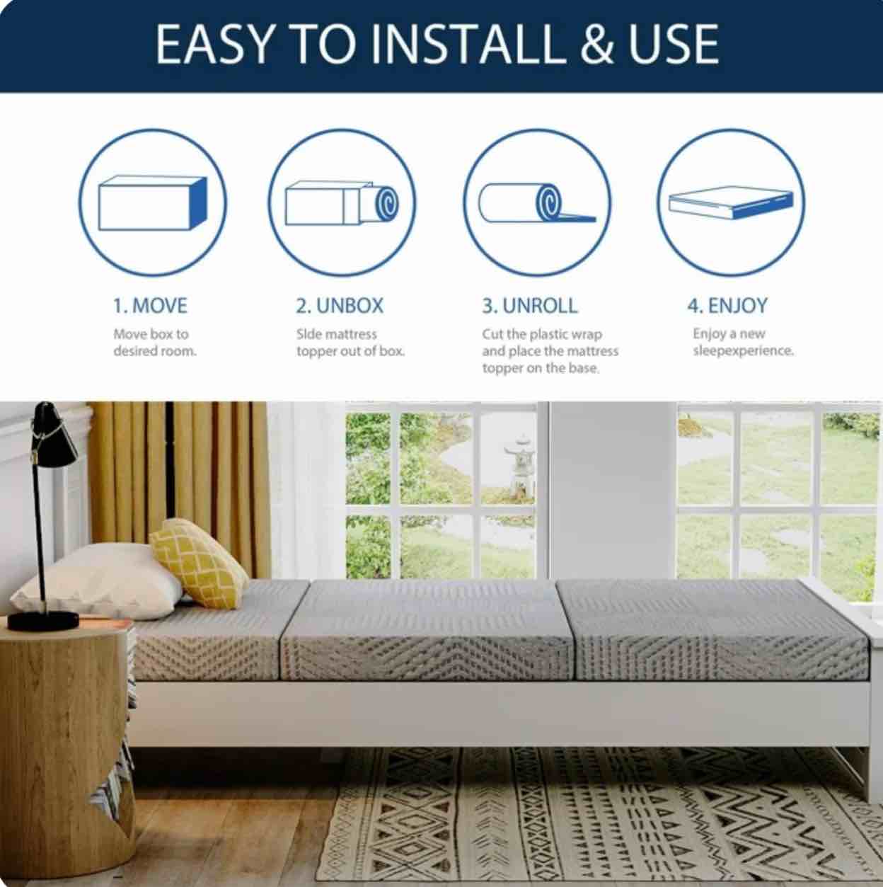 MLILY 4" Tri-folding Memory Foam Mattress, Twin
