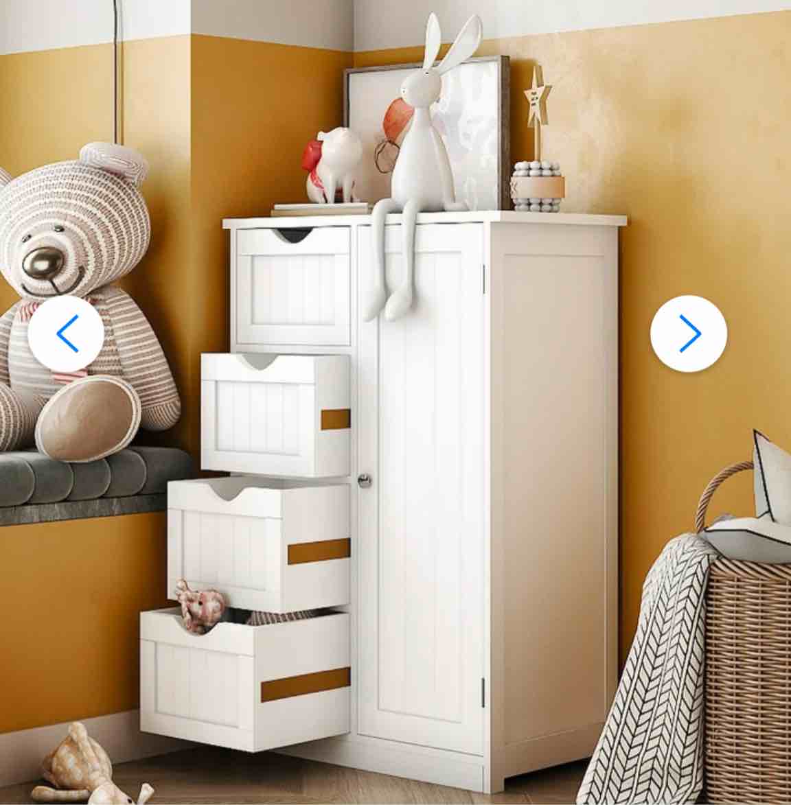 Ktaxon Wooden Bathroom Floor Cabinet, Side Storage Organizer with 4 Drawers, 1 Cupboard & 2-Shelves, White