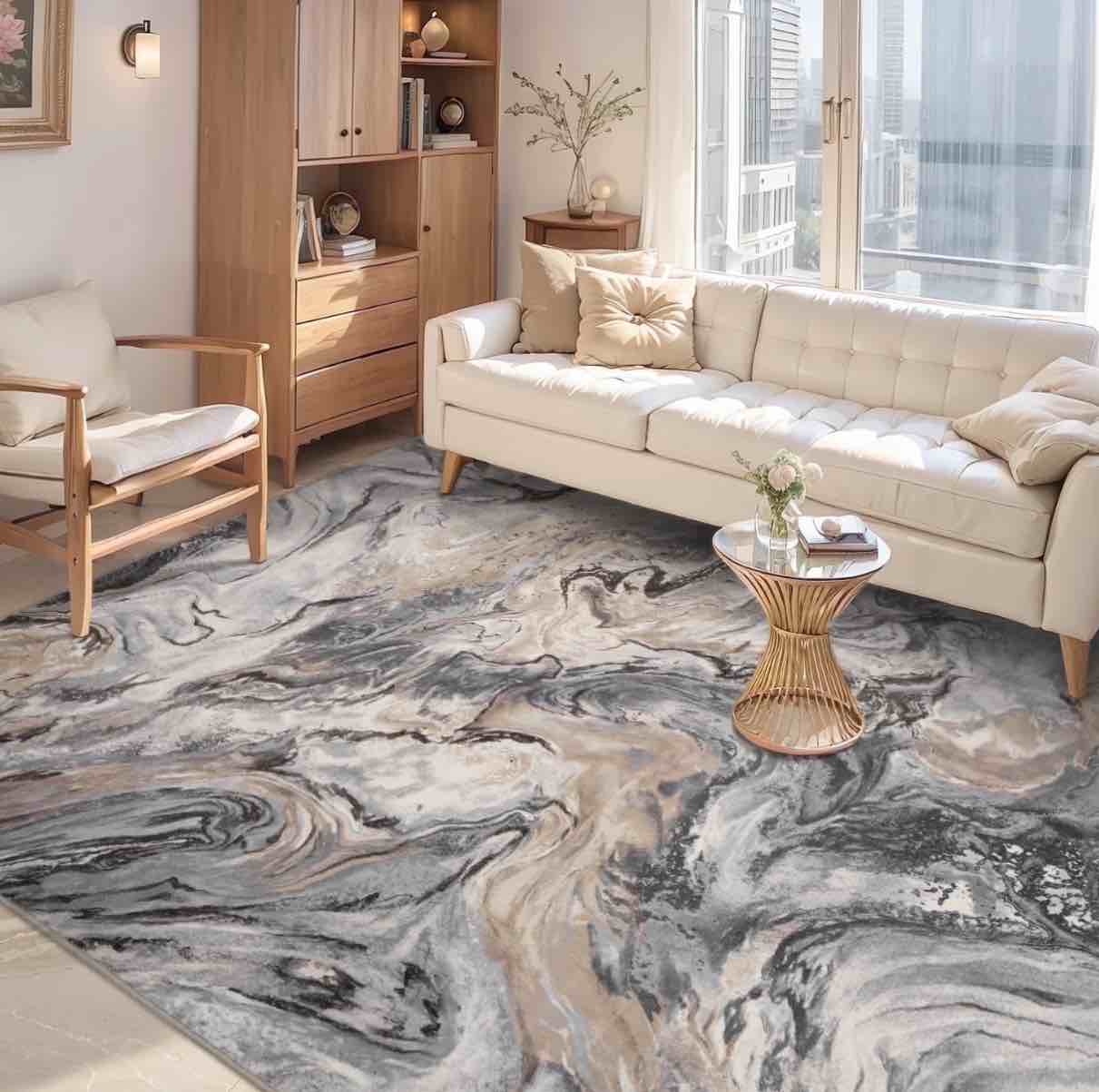 SIXHOME 8'x10' Area Rugs for Living Room Marble Swirl Abstract Rug Ultra Soft Washable Rugs for Bedroom Anti Slip Durable Carpet Home Decor for Dining Room Gray