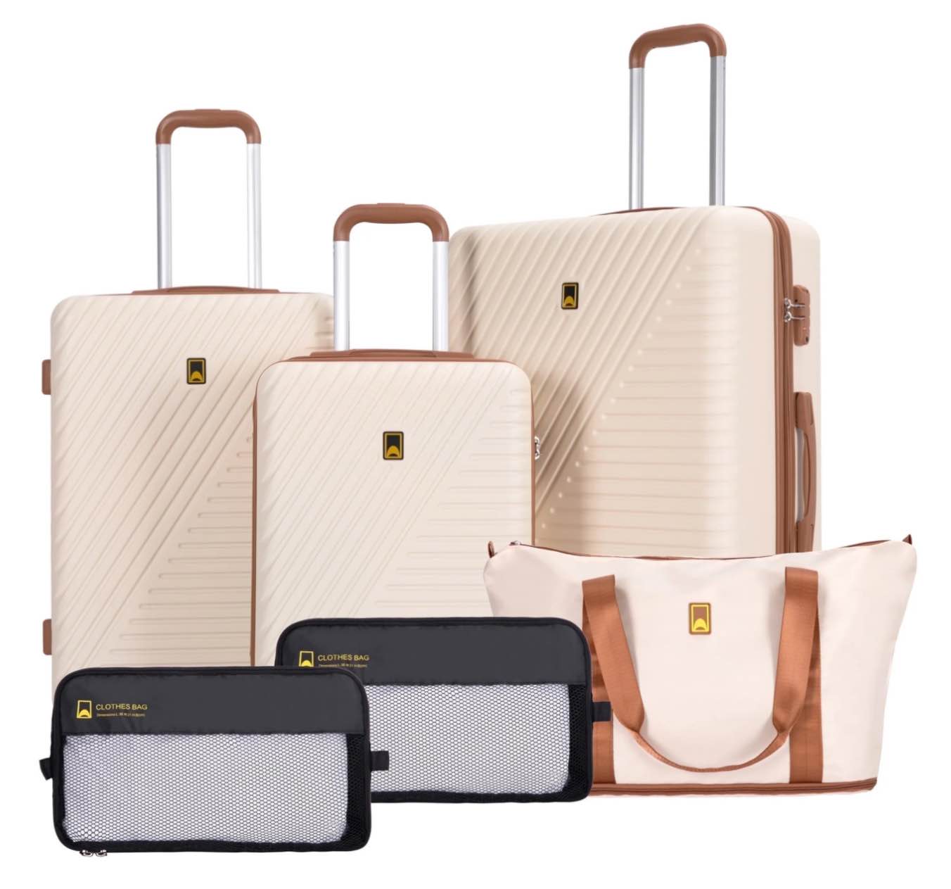 Landisun Luggage Sets 6 Piece Hardshell ABS Suitcase Set with TSA Lock, Travel Luggage with Portable Bag, Creamy White