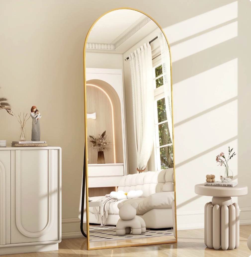 BEAUTYPEAK 64"x 21" Full Length Mirror Arched Standing Floor Mirror Full Body Mirror, Gold