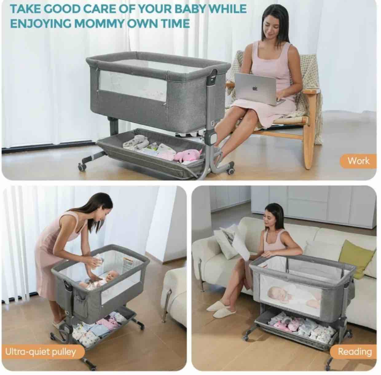 anyask portable baby bedside sleeper bassinet with waterproof mattress pad for infant newborn up to 12 month