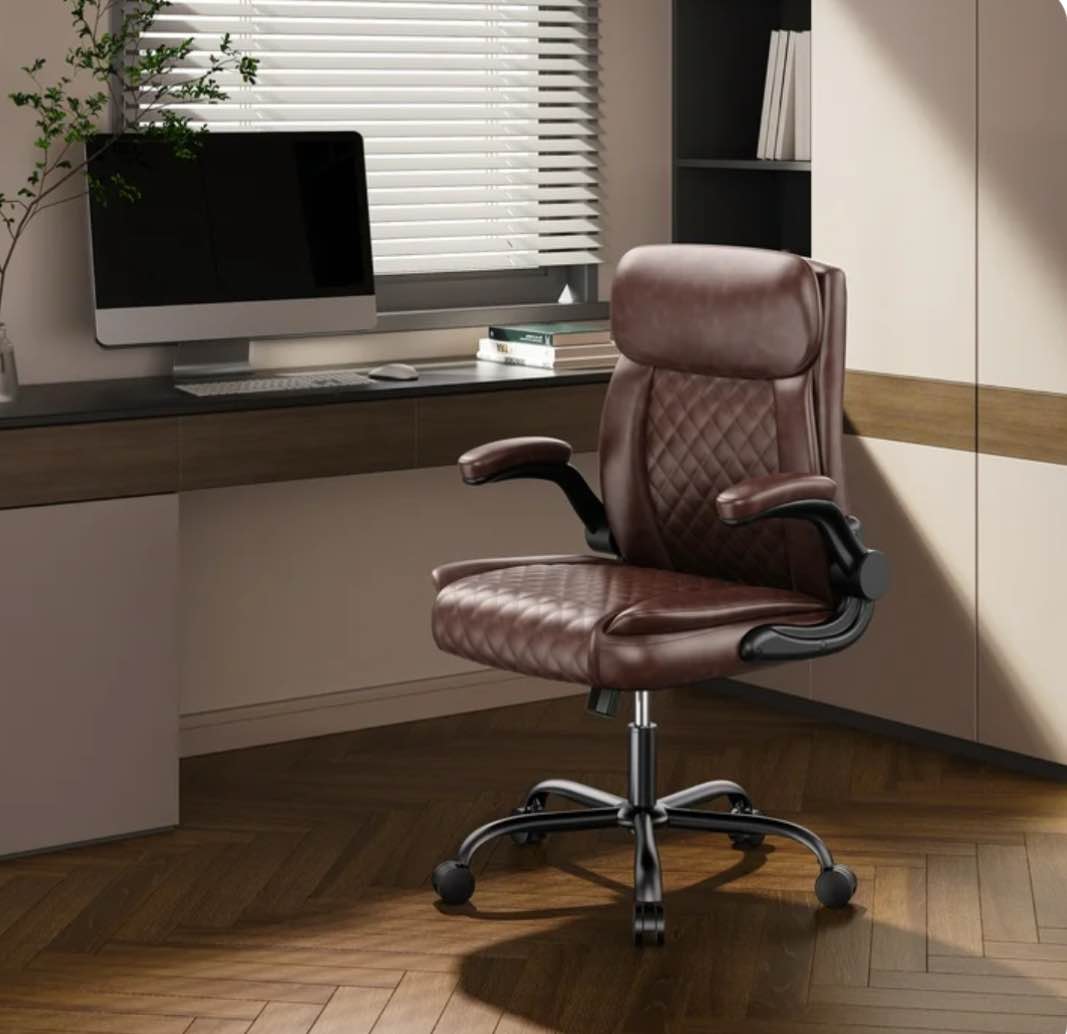 seenda big and tall office chair, 330lbs leather desk chair with padded arms, wide seat ergonomic computer chair, 360 swivel computer task chair for adults, brown