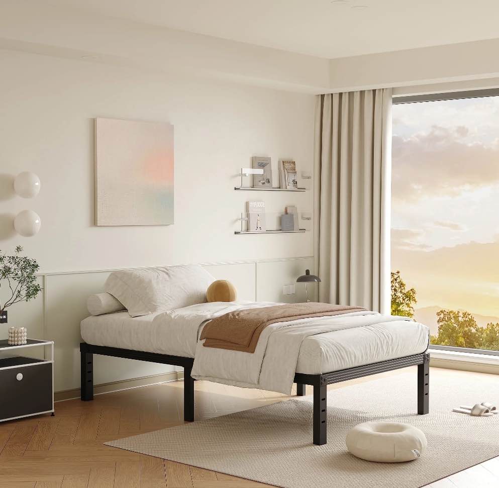 fschos 14 inch twin size bed frame, heavy duty metal platform, no box spring needed, easy assembly, black