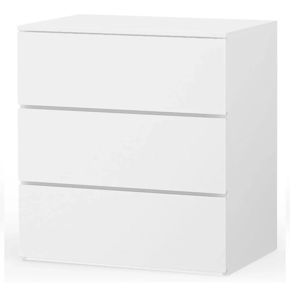 Capri White 3 Drawer Dresser, Modern Nightstand, Storage Wide Chest of Drawer, Wooden Storage Cabinet Bedside for Adults, Bedroom Living Room Furniture