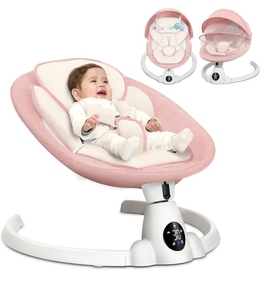 Babyeap Baby Swing for Infants - Smart Electric Swing with Bluetooth Control 5-point Harness,5 Sway Speed,10 Lullabies(Pink)
