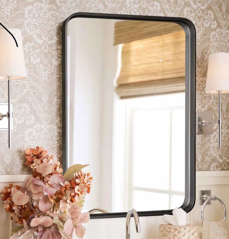 CONCETTA Shatterproof Bathroom Wall Mirror –22" x 30" Vanity Mirror with Rectangular Metal Frame, Anti-Fog, Black