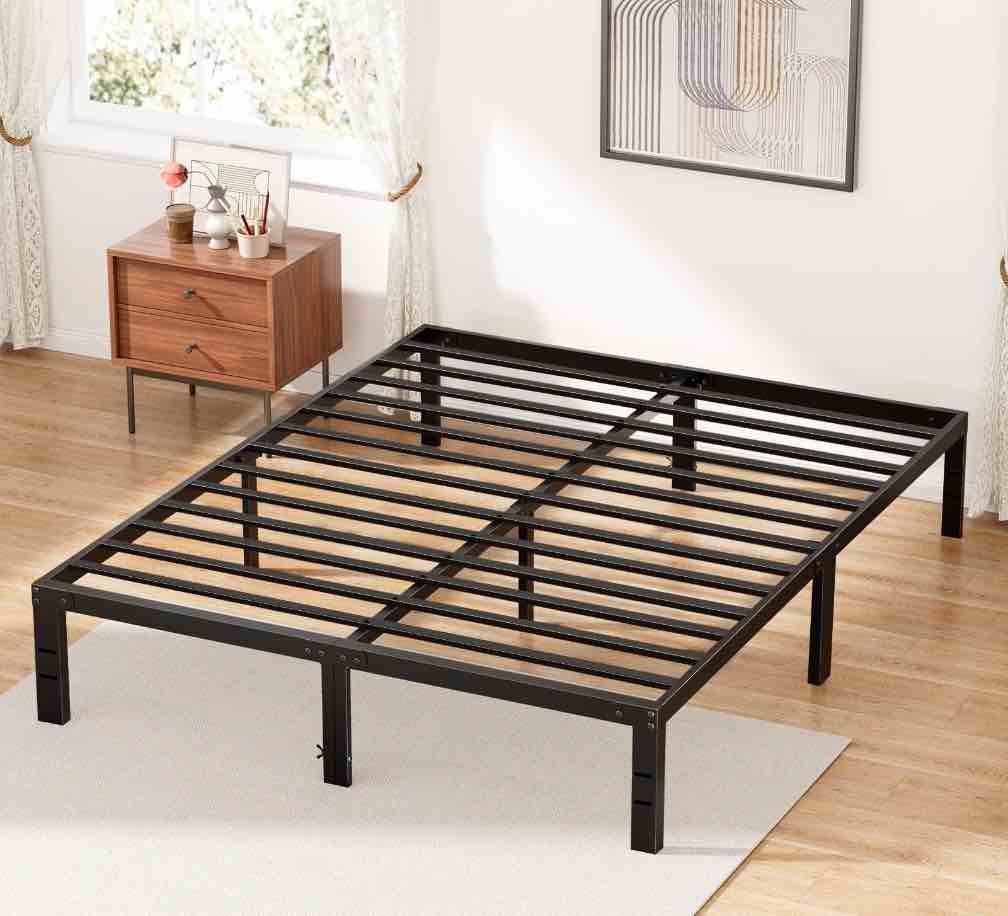 ZUNMOS 14 Inches Queen Bed Frame, Heavy Duty Metal Platform with Storage Space Under Frame, No Box Spring Needed Queen Size Bed Frame, Black