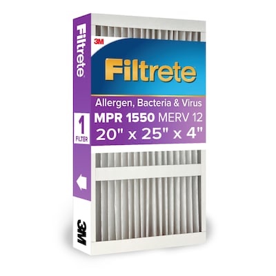 filtrete 20 x 25 x 4 merv 12 1550 mpr slim allergen, bacteria and virus electrostatic pleated air filter