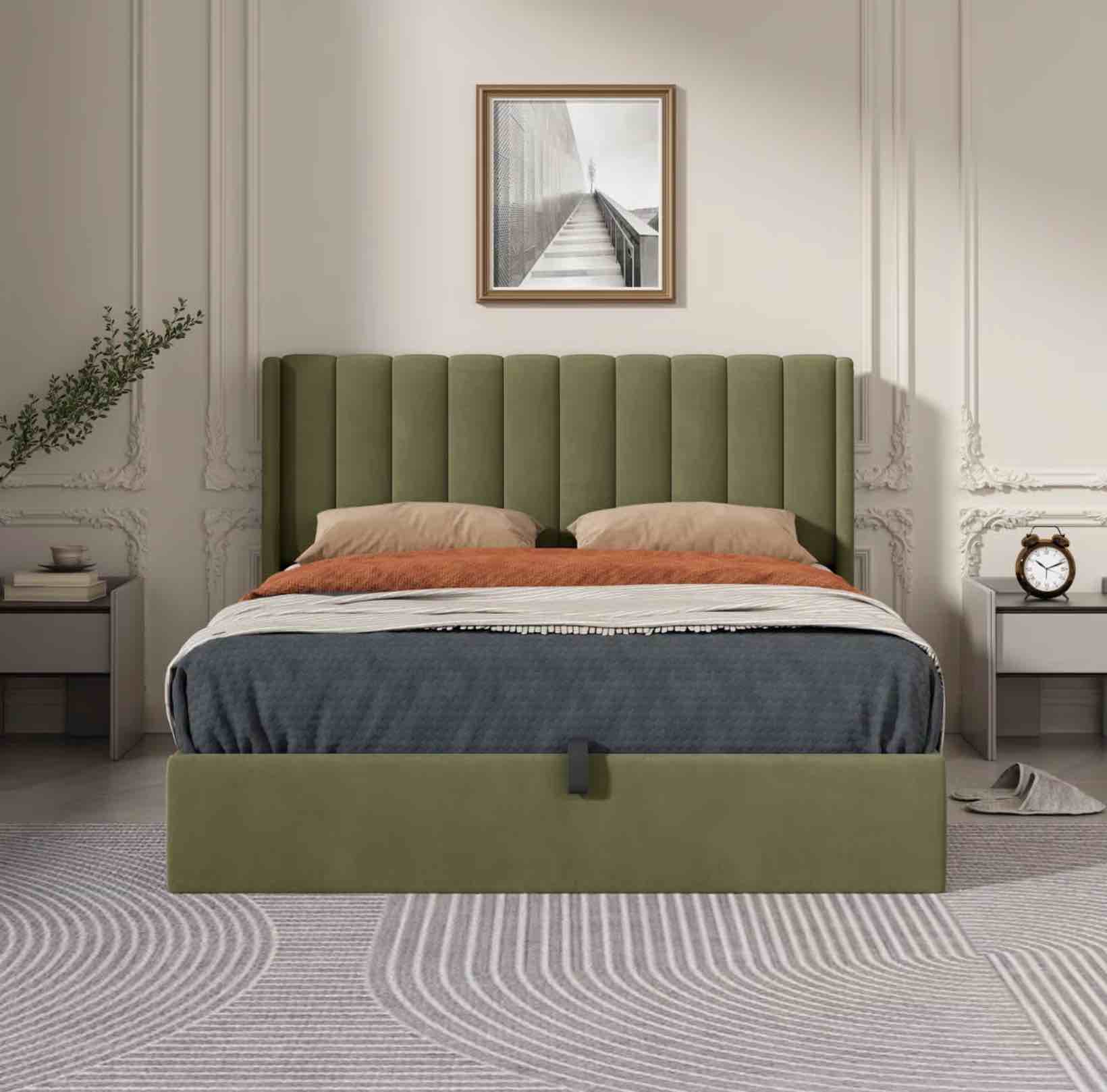 Queen Daizia Lift Up Storage Platform Bed with Wingback Headboard 