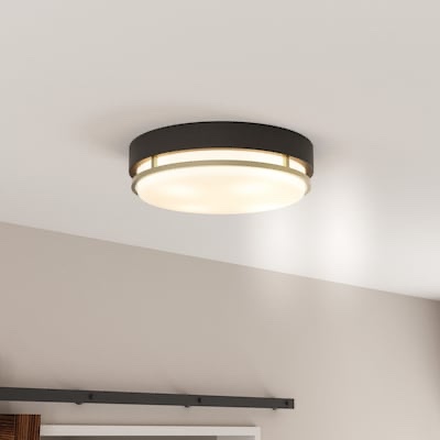 allen + roth Brewer 14-in Matte Black Integrated LED Flush Mount Light