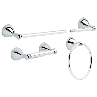Delta 3 -Piece Foundations Polished chrome Decorative Bathroom Hardware Set Towel Bar (missing half of tower bar), Toilet Paper Holder, Towel Ring Included