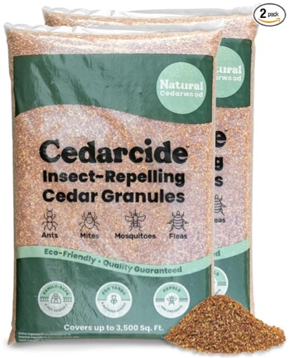 cedarcide lawn, home & garden cedar granules | repels fleas, ticks, ants & mosquitoes | smells great, easy to use | family & pet safe | 2 bags (16 lbs)
