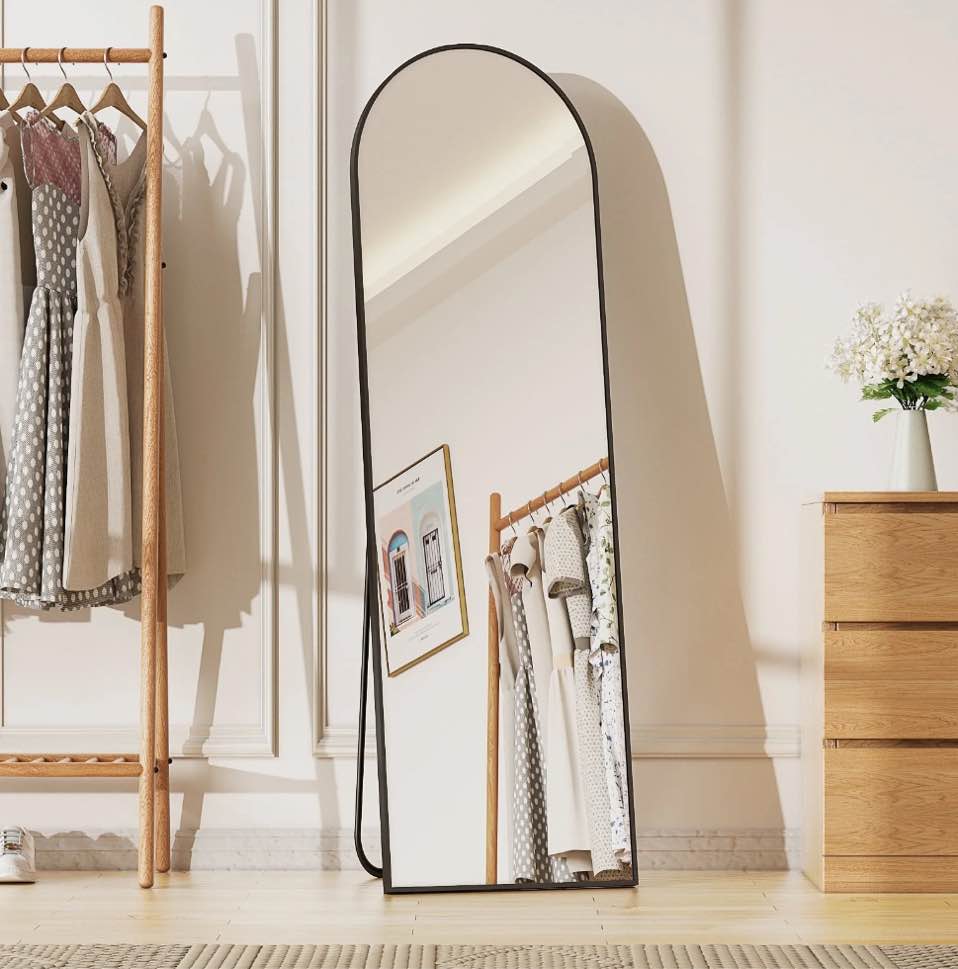 BEAUTYPEAK 59"x 16" Full Length Mirror Arched Standing Floor Mirror Full Body Mirror, Black