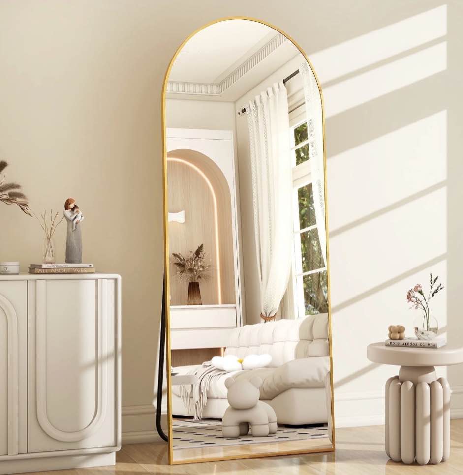 BEAUTYPEAK 64"x 21" Full Length Mirror Arched Standing Floor Mirror Full Body Mirror, Gold