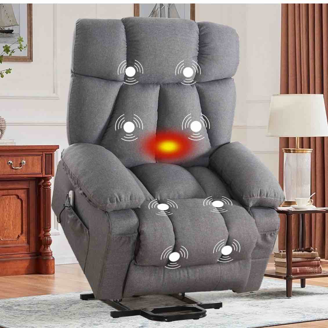 JONPONY Power Lift Recliner Chair Recliners for Elderly with Heat and Massage Recliner Chair for Living Room with Infinite Position and Side Pocket,USB Charge Port,Grey