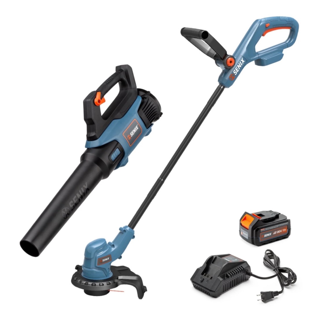 SENIX 20V 2-Tool Cordless Combo Kit, 10-Inch String Trimmer & Variable Speed Leaf Blower (One 4.0Ah Battery and Charger Included) S2K2B1-03