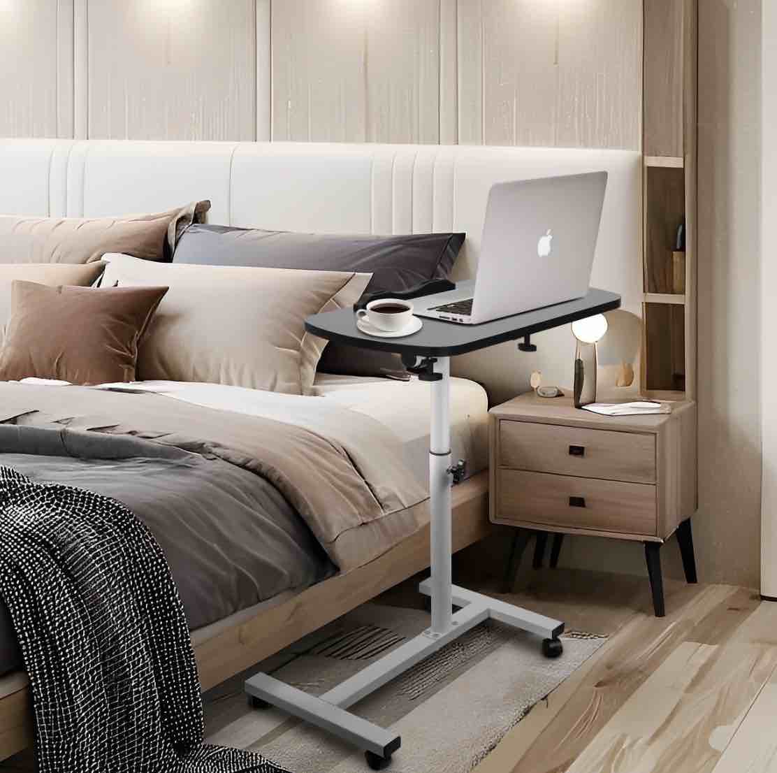 FANCYBANT Overbed Table 23.6-37.4" Height Adjustable Laptop Desk,Rotatable Tilting Desktop Rolling Mobile Desk with Lockable Wheels for Home, Office, Hospital