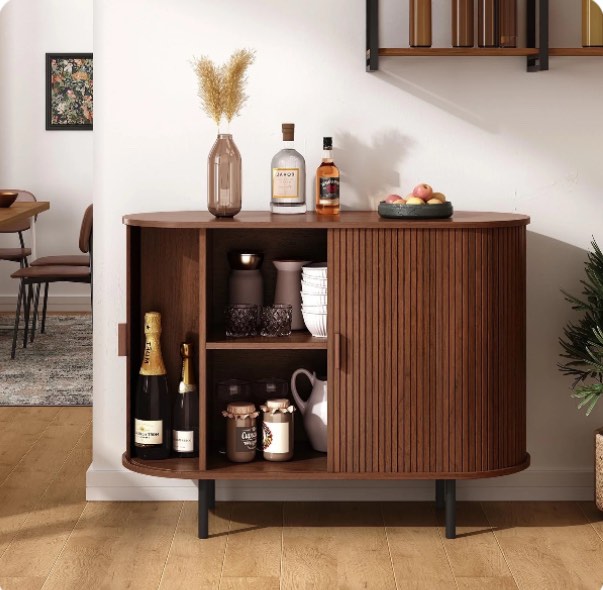 MARNUR Sideboard Buffet Cabinet 40" Storage Cabinet with 2 Sliding Tambour Doors, Adjustable Shelves for Kitchen, Living Room, Hallway, Entryway