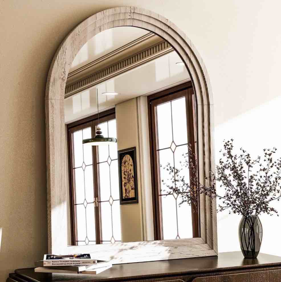 BEAUTYPEAK 36"x 24" Arched Bathroom Mirror Wall Mirror Wooden Frame,White