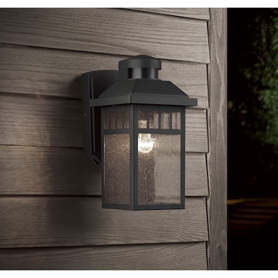 allen + roth thorsen 1 -light 11.5-in h black hardwired motion sensor dusk to dawn outdoor wall light item #482287 | m