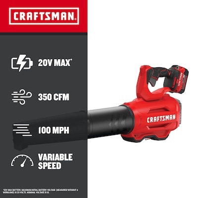 craftsman v20 20-volt 350.0-cfm 100-mph battery handheld leaf blower-tool only