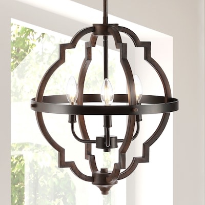 JONATHAN Y Ogee 16.75" Adjustable Iron Rustic Industrial 3 -Light Oil Rubbed Bronze Coastal Globe Medium Hanging Pendant light