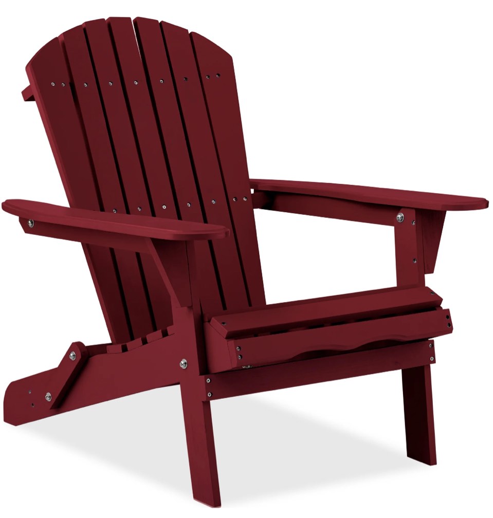 best choice products folding adirondack chair outdoor, wooden accent lounge furniture w/ 350lb capacity - deep red