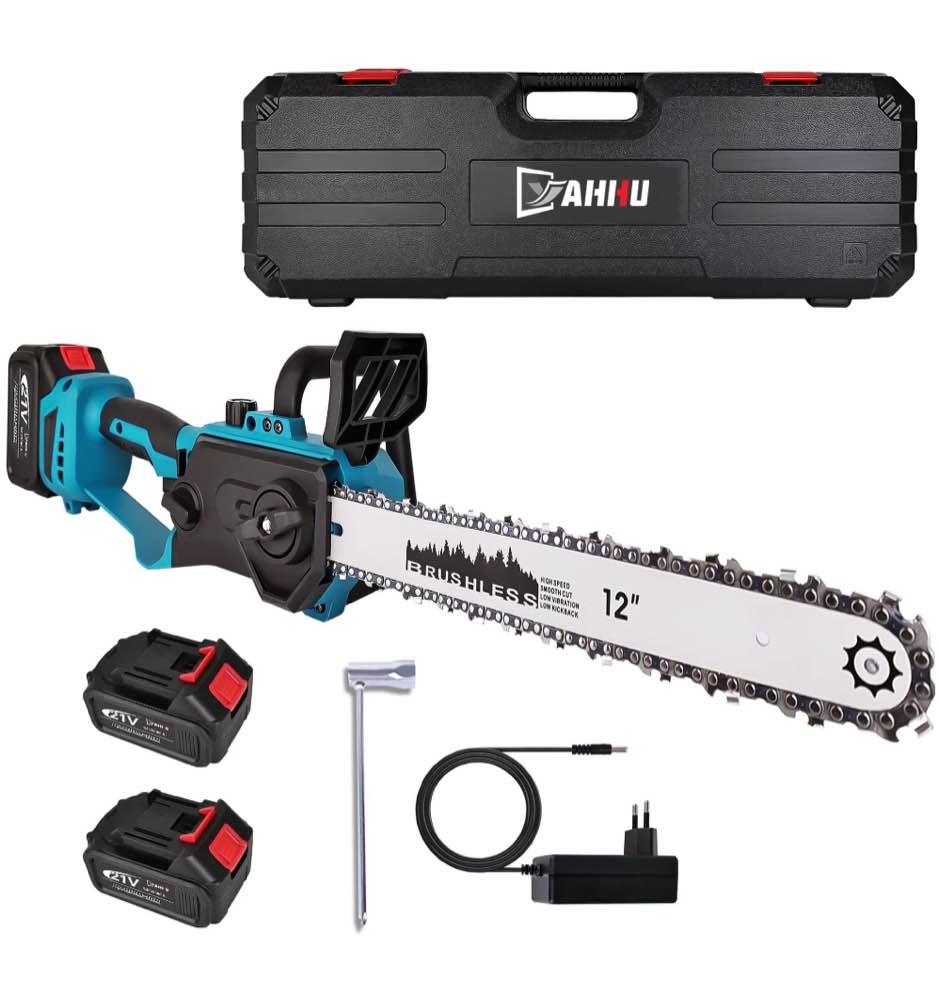 yahhu 12 inch cordless chainsaw with oiler system, 21v electric handheld chainsaw for tree trimming, wood cutting, outdoor yard work