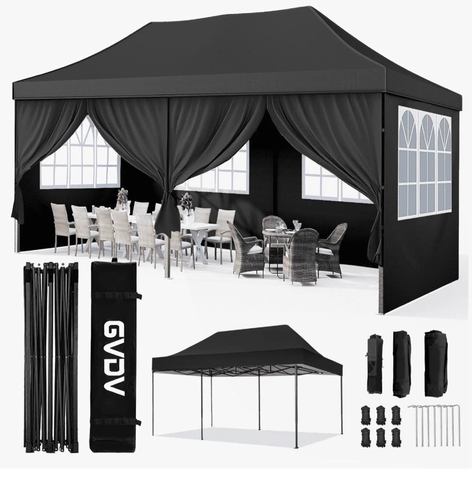 GVDV 10x20 FT Pop up Canopy tent with Removable Sidewalls, Instant Canopies Portable Gazebo, UV Resistant Waterproof, Enclosed Canopy Tent for Outdoor Events, Patio, Backyard, Party, Parking