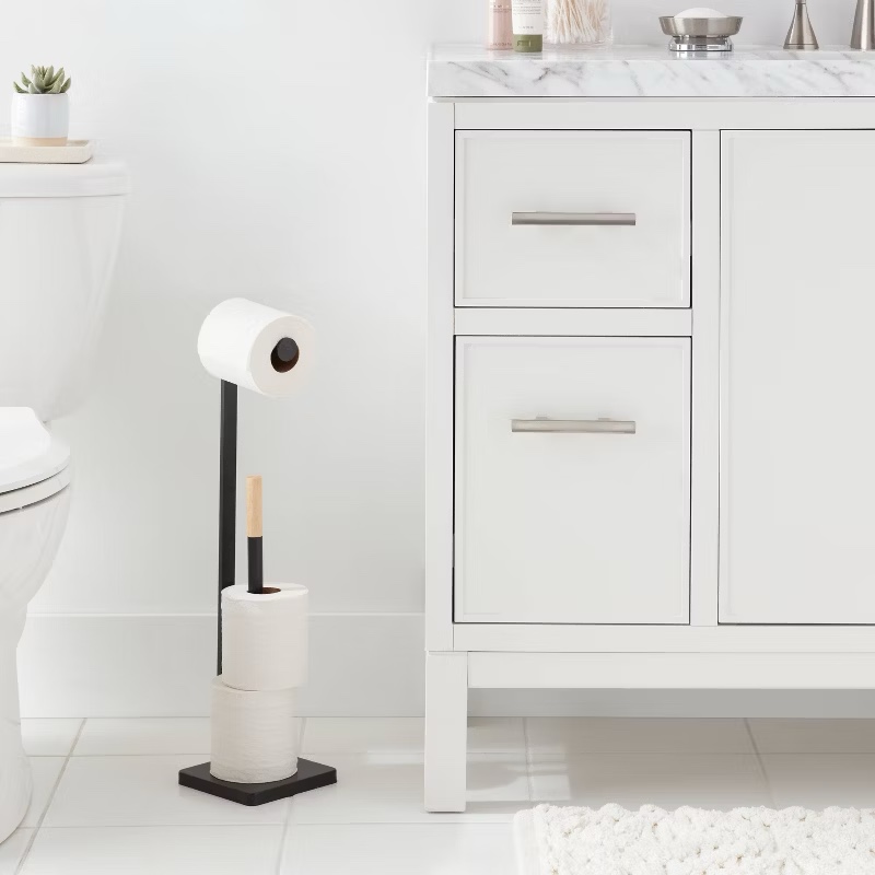 freestanding toilet paper holder brushed nickel - brightrooom, brushed nickel 