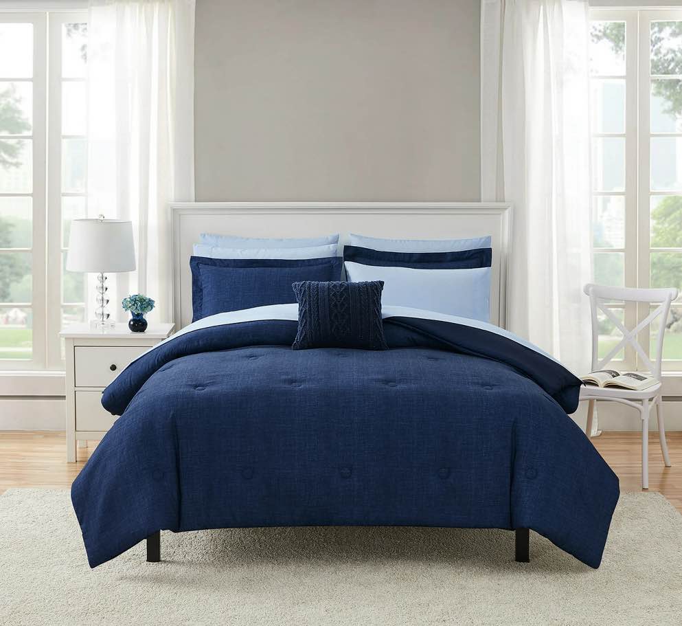 Mainstays Navy 10 Piece Bed in a Bag Comforter Set with Sheets  Full
