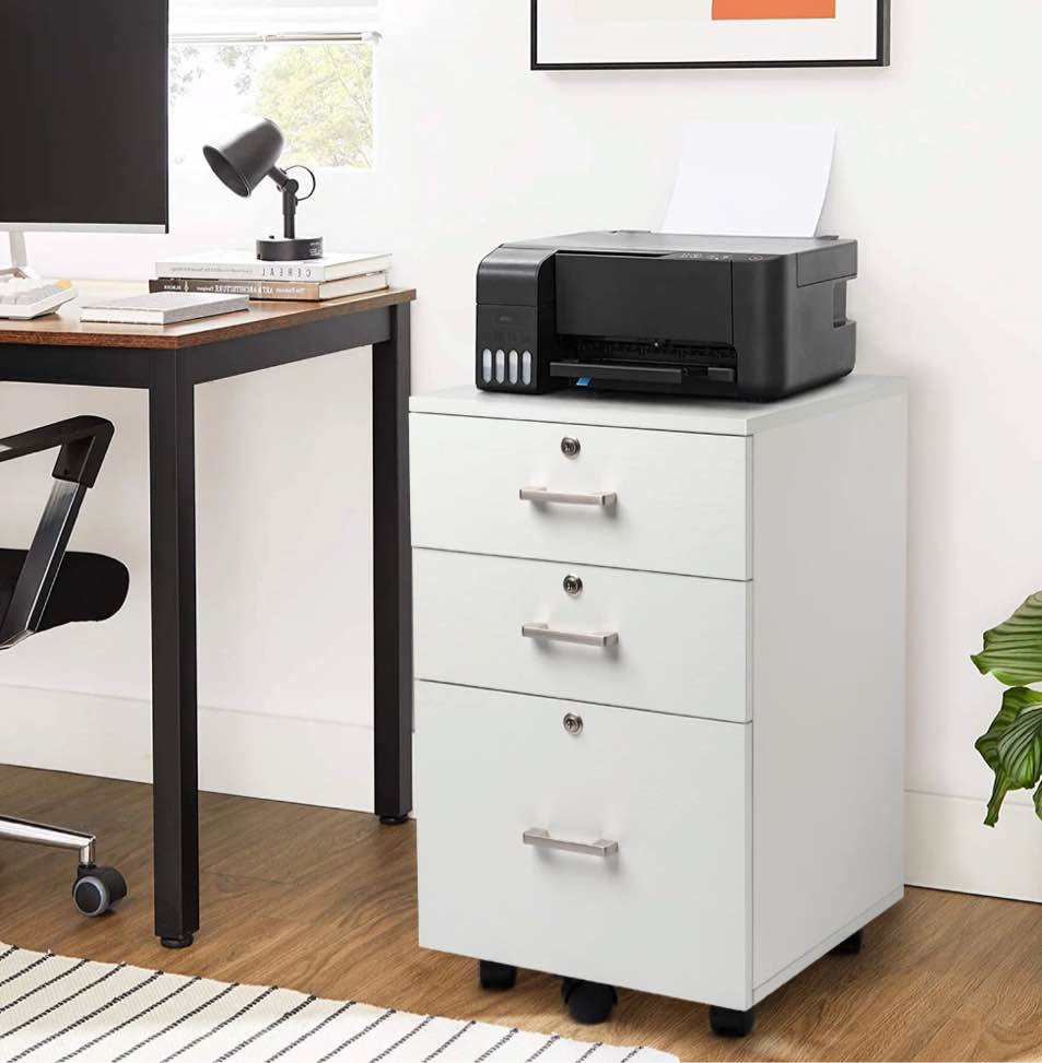 ktaxon 3-drawer rolling wood file cabinet with lock, portable vertical mobile wooden storage filing cabinet for home office,white