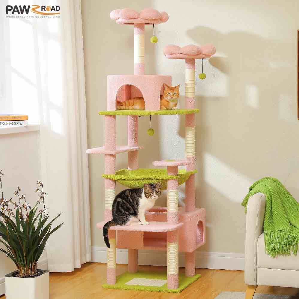 pawz road 73 inches large cat tree tower multi-level cat condo with scratching posts for indoor cats,pink