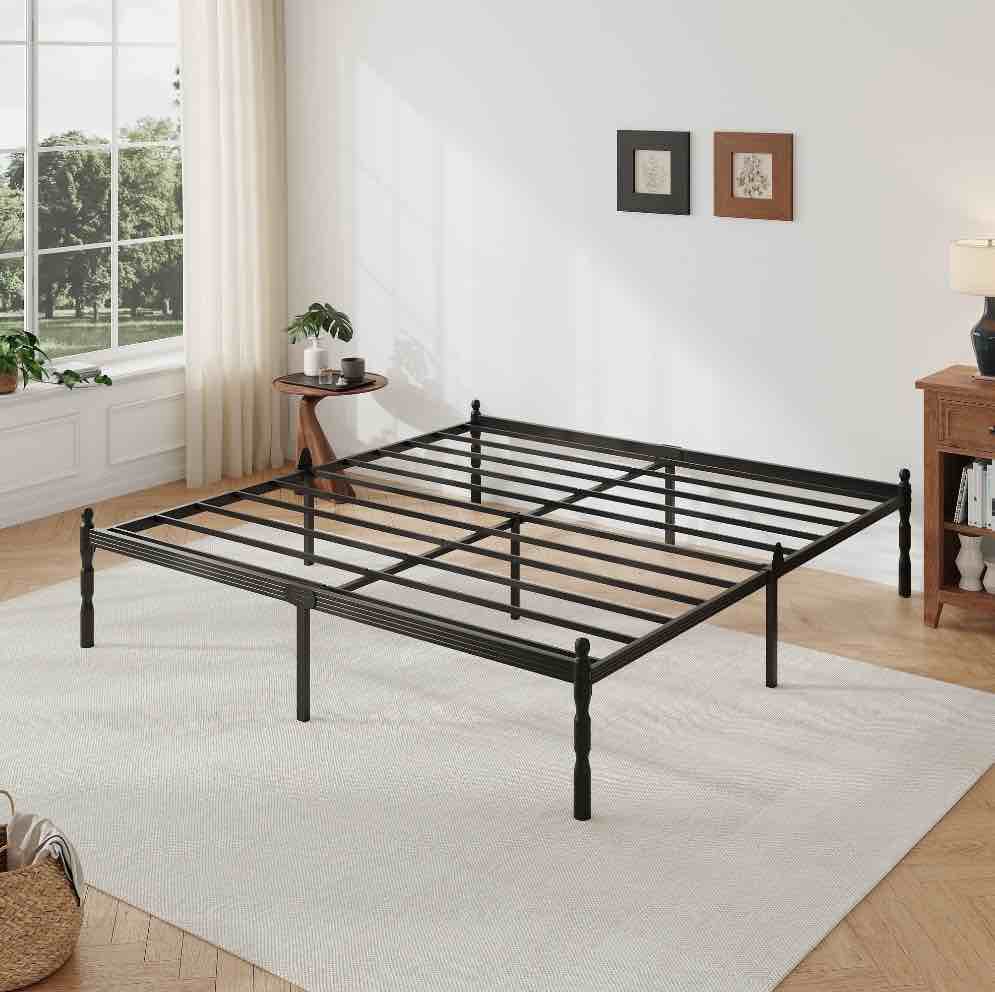 qftime 14" king metal bed frame with mattress non-slip stoppers, no box spring needed
