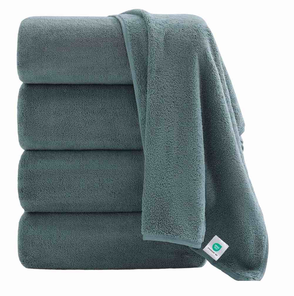 jessy home 4 pack oversized bath sheet towels 700 gsm ultra soft dark green bath towel set