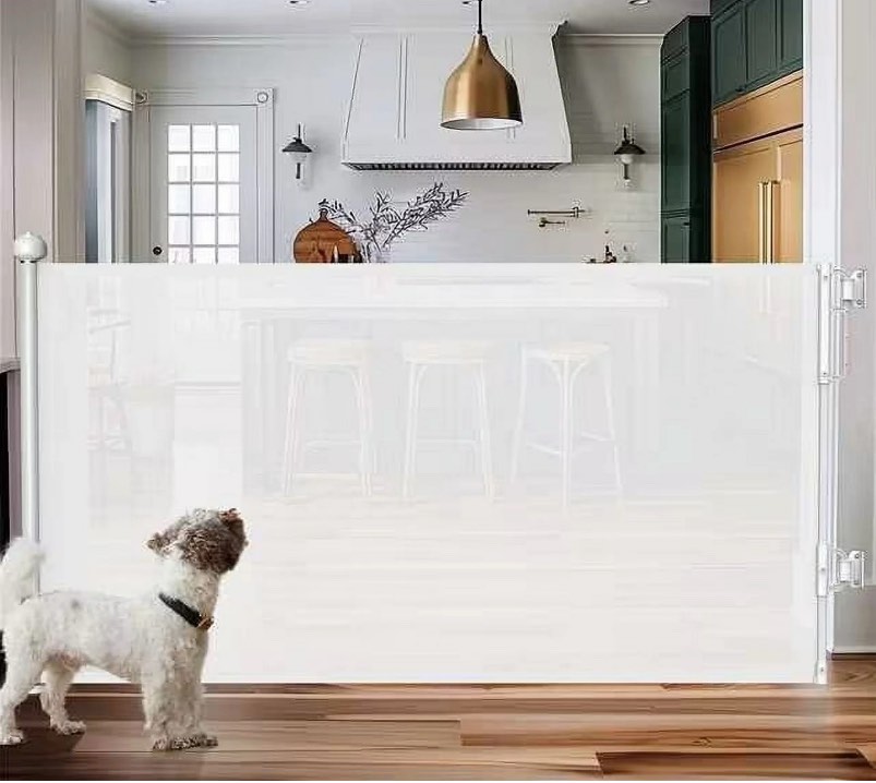 ophanie retractable baby safety gate,mesh pet gate 33" tall, extends to 55" wide, indoor & outdoor gates for stair,white