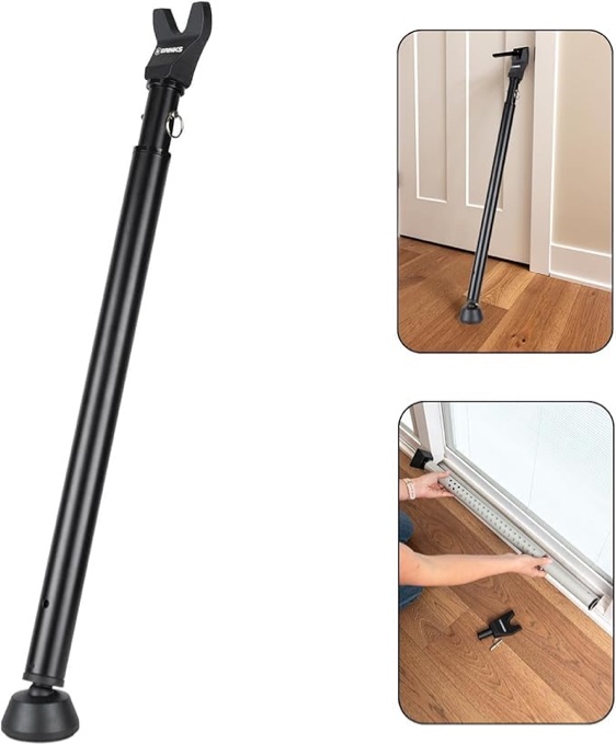 brinks- portable door security bar, black- adjustable security door jammer- fits standard sliding doors, hinged doors, and windows- for travel, home, dorm