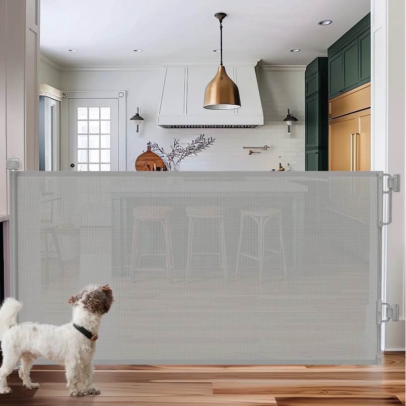 ophanie retractable baby safety gate,mesh pet gate 33" tall, extends to 55" wide, indoor & outdoor gate for stairs,gray