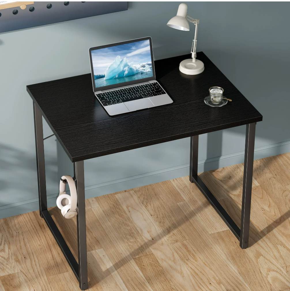 casacomoda small computer desk - 32 inch writing table with headphone hooks for home office,  modern black