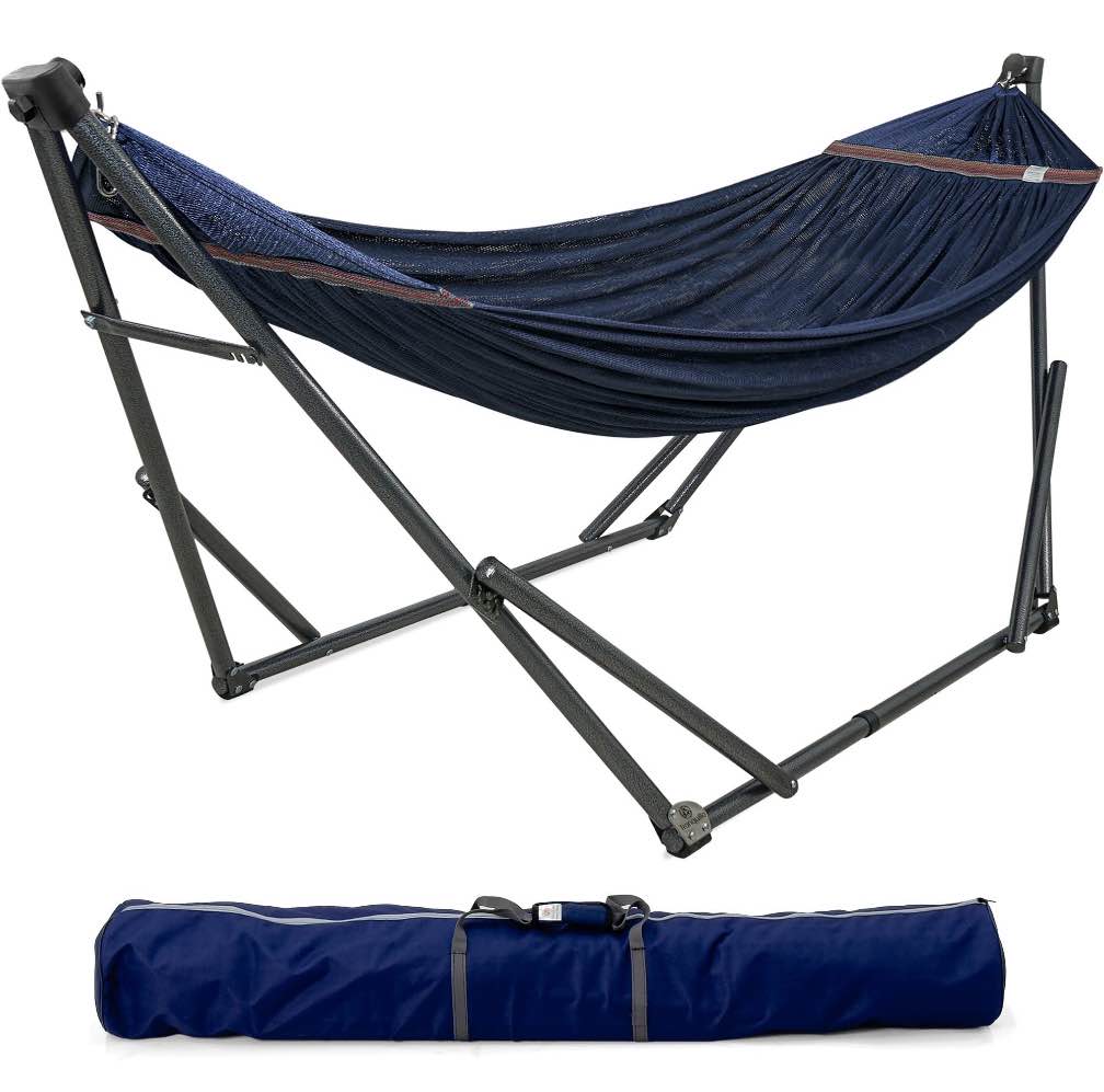 Tranquillo Camping Hammock and Stand, Collapsible Camping Hammock and Stand, 600 lbs Capacity Foldable Hammock for 2 Persons, Premium Noiseless No Screws Heavy Duty Multifunctional Stand, Aegean