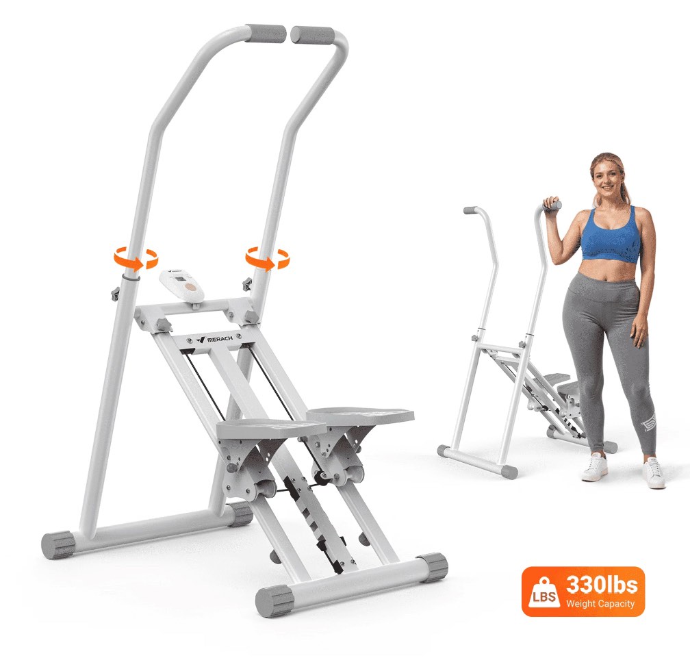 MERACH Stair Stepper Exercise Machine, 3 Resistance Levels Compact Home Workout Step Machine with Adjustable Handlebar