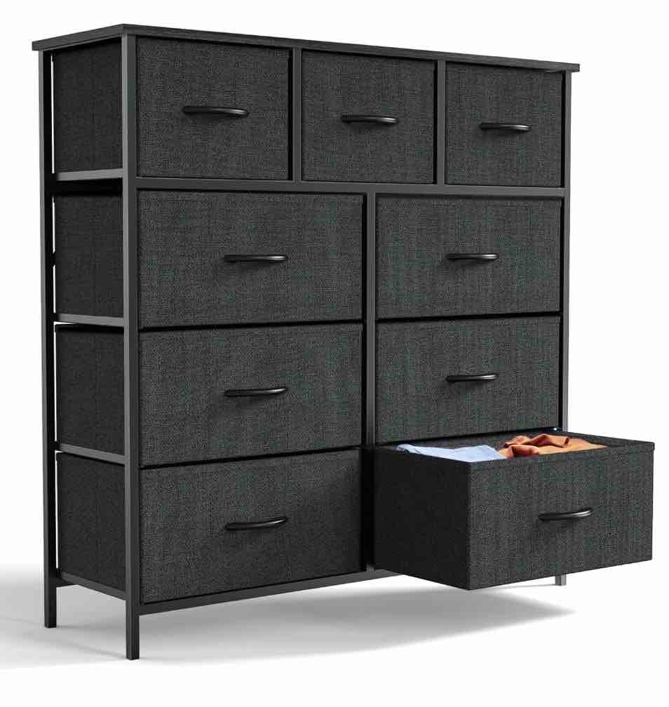 ZUNMOS 9 Drawer Fabric Dresser for Bedroom, Chest of Drawer Organizer Storage Cabinet for Closet, Entryway, Black