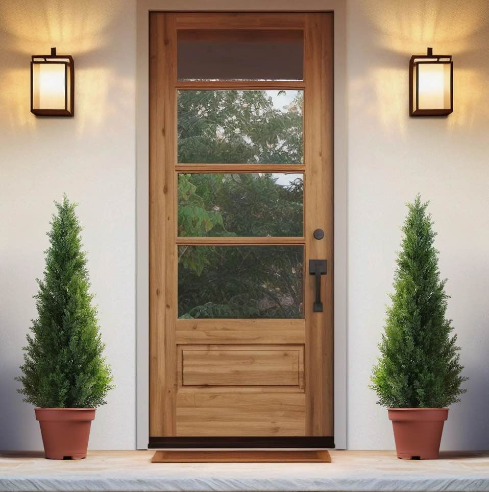 Artificial Cedar Tree 2 Pack 4 ft Outdoor Artificial Topiary Cedar Plants Fake Tree UV Rated Potted Tree for Perfect Housewarming Gift, Set of 2