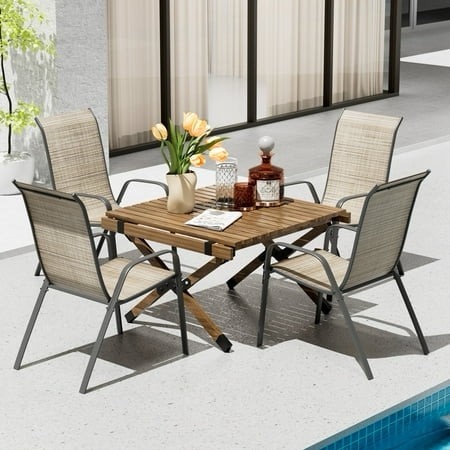 Pirecart Patio Chairs Set of 4  Outdoor Textilene Stackable Dining Chairs for Backyard Porch Garden