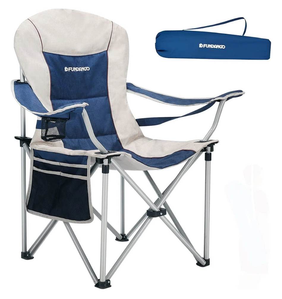 FUNDANGO Oversized Padded Folding Camping Chairs with Lumbar Support, 300 lbs Capacity, Perfect for Outdoors, Fishing & Sports