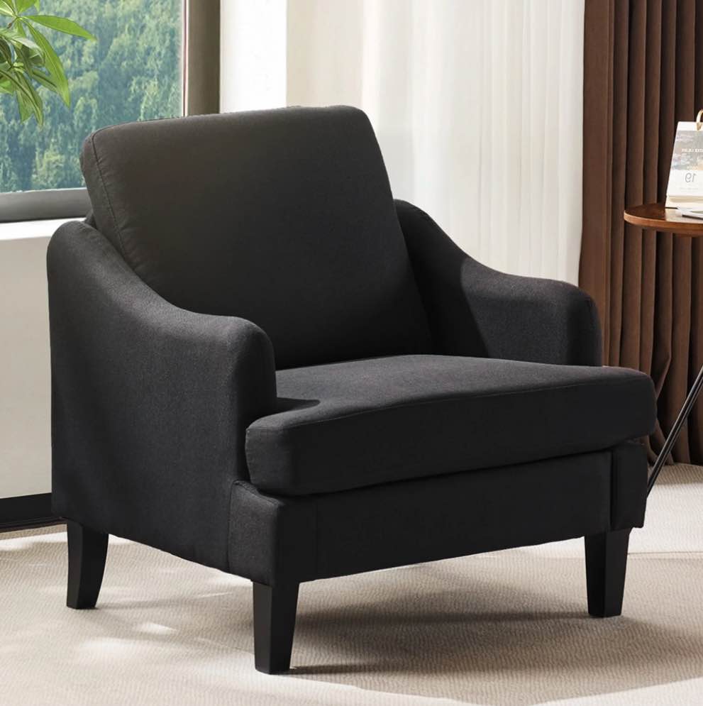 Ktaxon Modern Accent Chair, Linen Single Sofa with Wood Legs, Reading Armchair for Living Room, Bedroom, Office Black