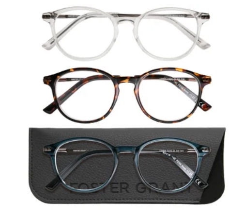 design optics by foster grant #809 classic plastic round reading glasses, 3-pack